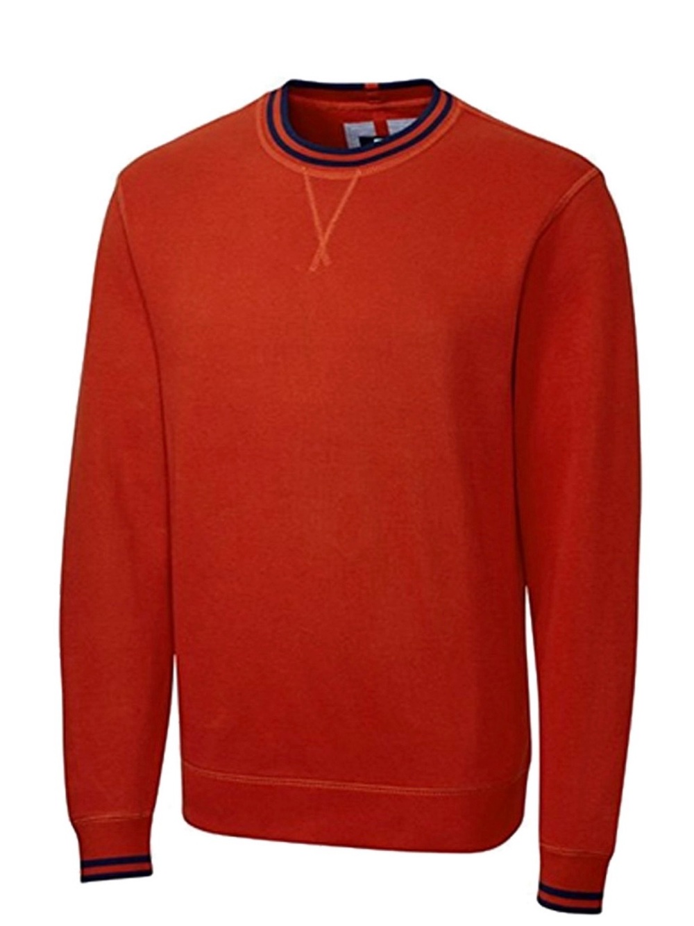 Cutter & Buck Men's Bright Orange Crewneck Sweater with Navy Trim
